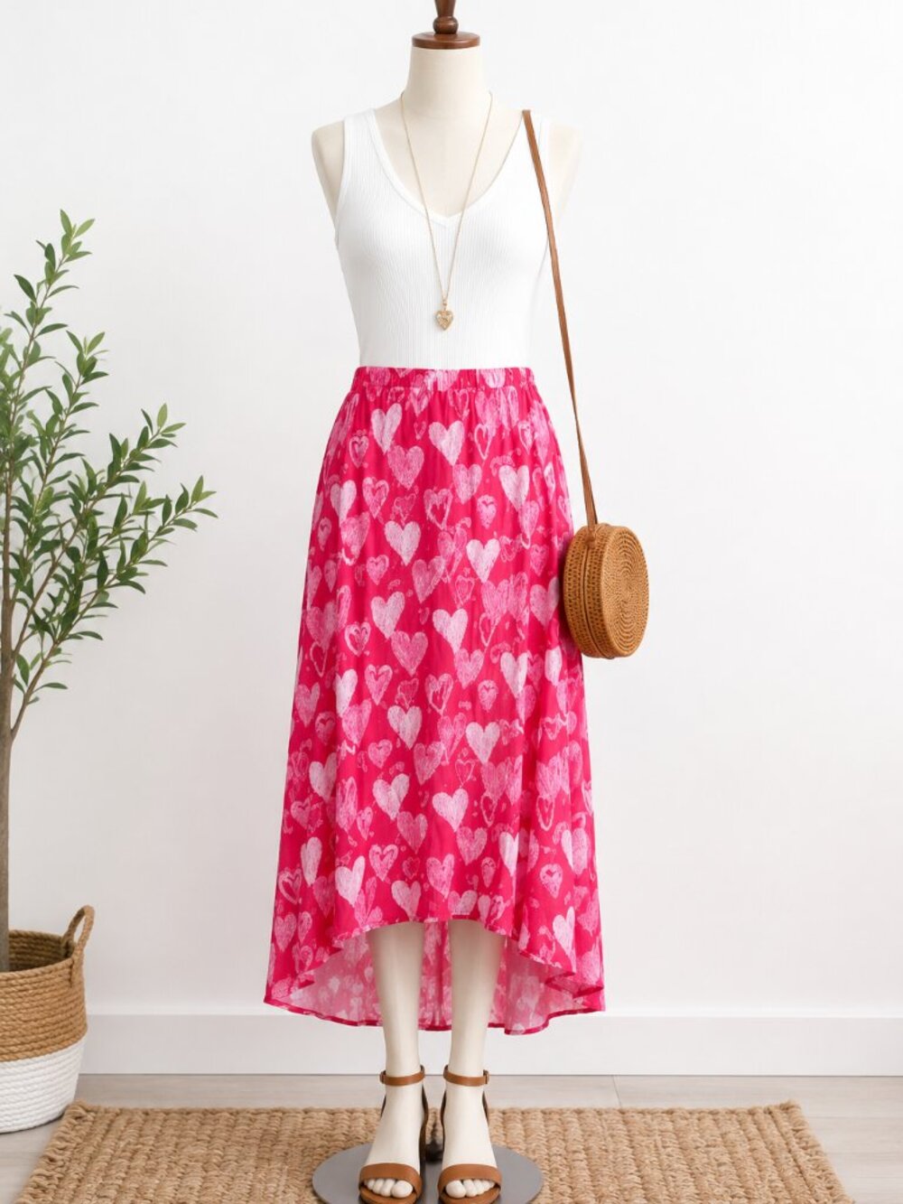 New York & Company Heart Print High-Low Skirt | Size XL | NWOT